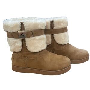 Y2K Guess Addalyn Faux Fur Cuff Suede Ankle Boots Women's Size 6.5M Preppy